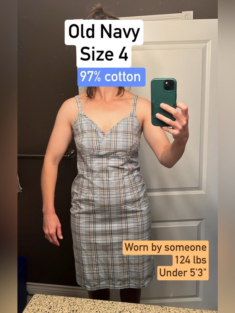 Old Navy Plaid Spaghetti Strap wrap Dress in blue and Tan. Womens 4. 97% cotton